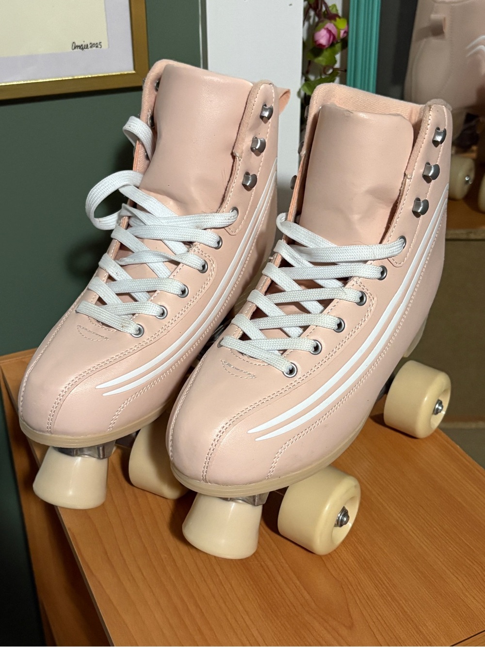 Altar'd State Blush Pink High-Top Roller Skates with Cream Wheels